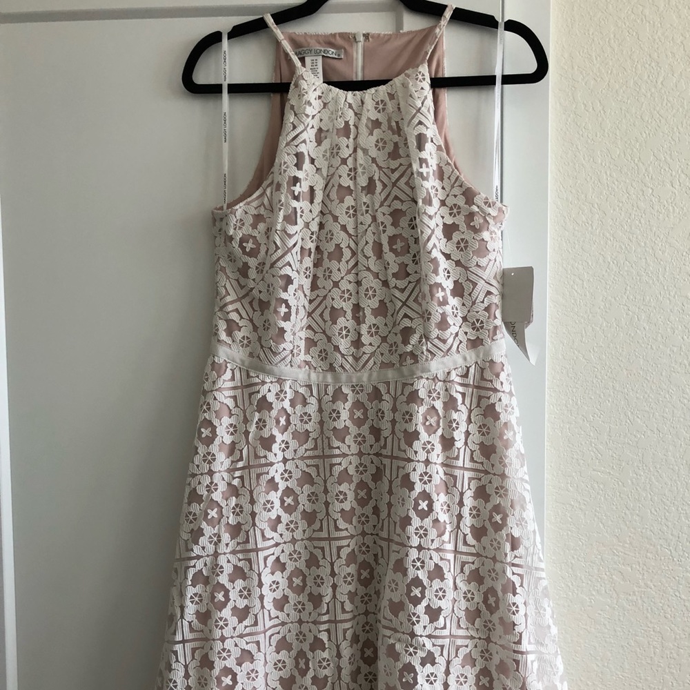 Maggy London white overlay lace dress NWT size 8